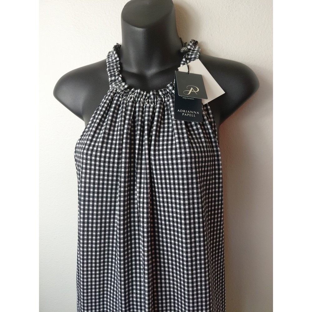 Adrianna Papell women black/white check Halter-Top Shirt Med. keyhole high neck